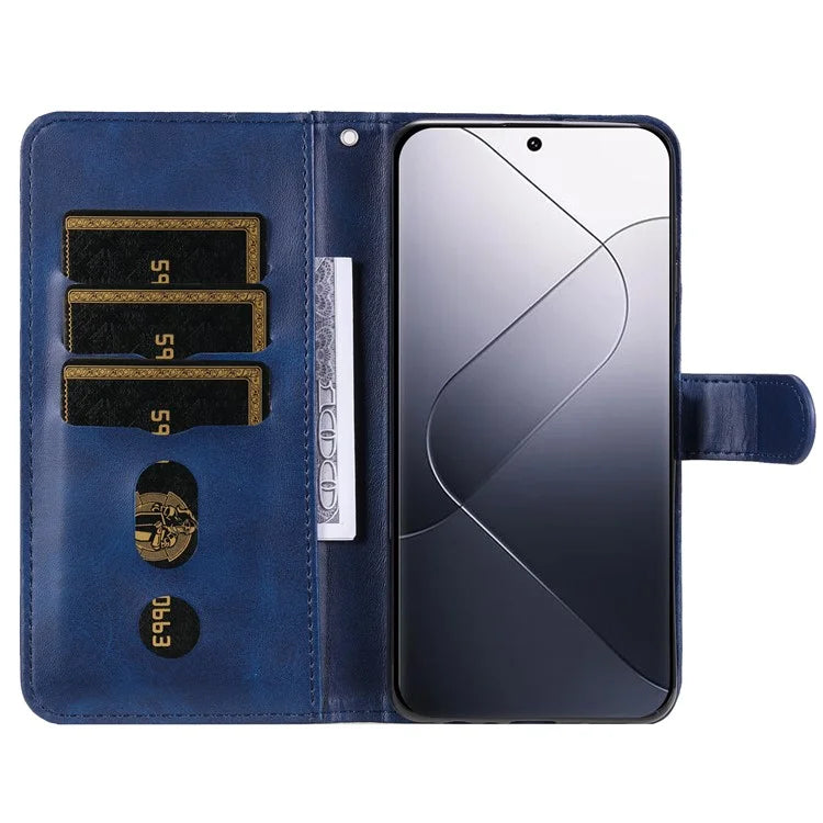 Calf Texture Leather Flip Cover for Xiaomi 14 Pro Case Zipper Pocket Anti-Drop Wallet Phone Case