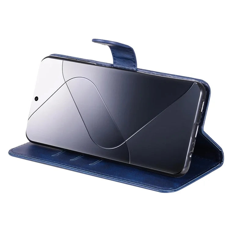 Calf Texture Leather Flip Cover for Xiaomi 14 Pro Case Zipper Pocket Anti-Drop Wallet Phone Case