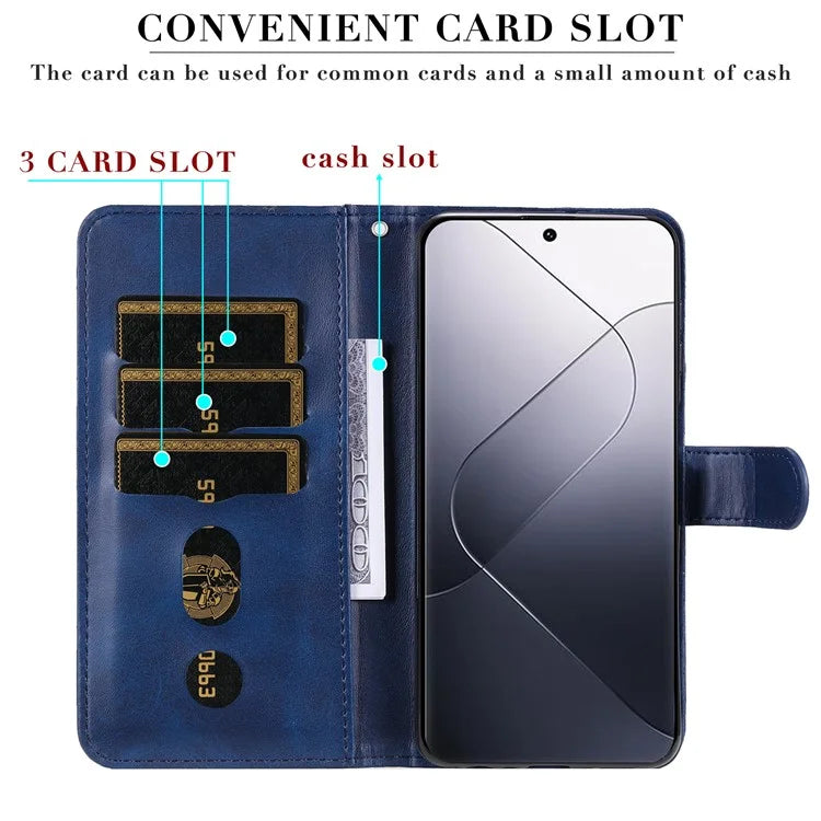 Calf Texture Leather Flip Cover for Xiaomi 14 Pro Case Zipper Pocket Anti-Drop Wallet Phone Case