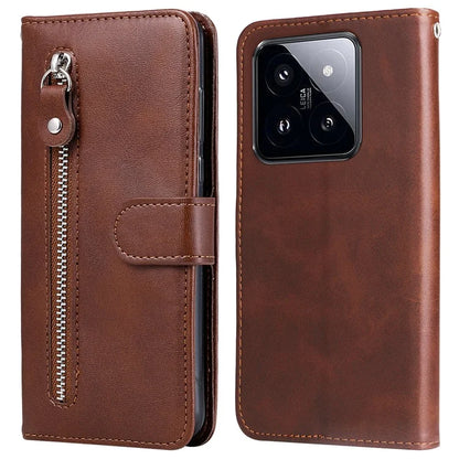 Calf Texture Leather Flip Cover for Xiaomi 14 Pro Case Zipper Pocket Anti-Drop Wallet Phone Case