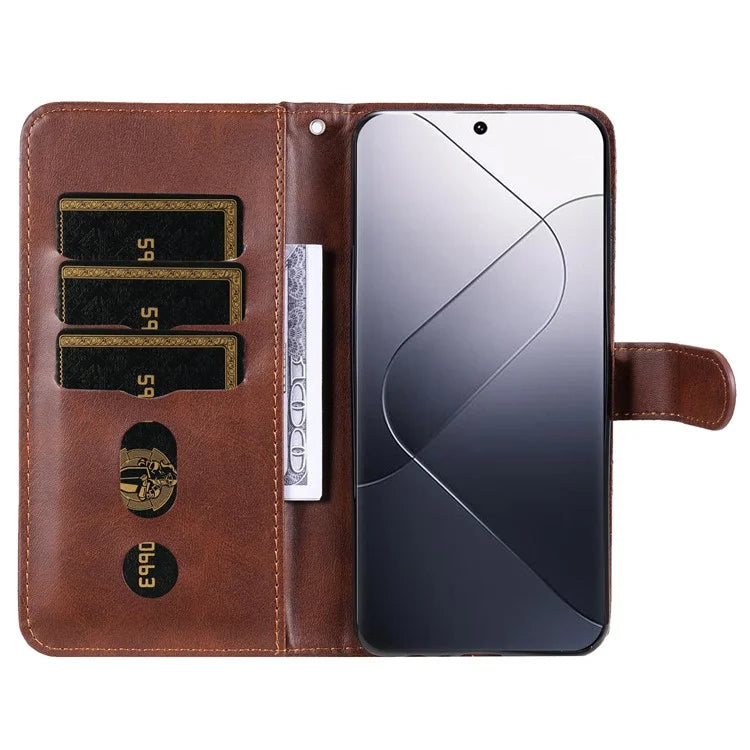 Calf Texture Leather Flip Cover for Xiaomi 14 Pro Case Zipper Pocket Anti-Drop Wallet Phone Case