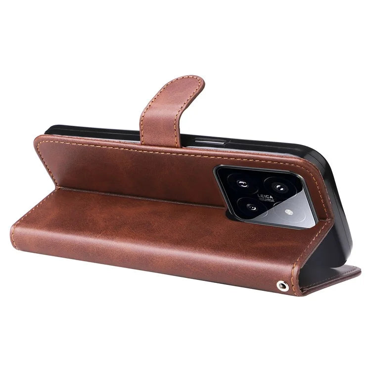 Calf Texture Leather Flip Cover for Xiaomi 14 Pro Case Zipper Pocket Anti-Drop Wallet Phone Case