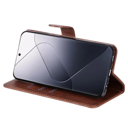 Calf Texture Leather Flip Cover for Xiaomi 14 Pro Case Zipper Pocket Anti-Drop Wallet Phone Case