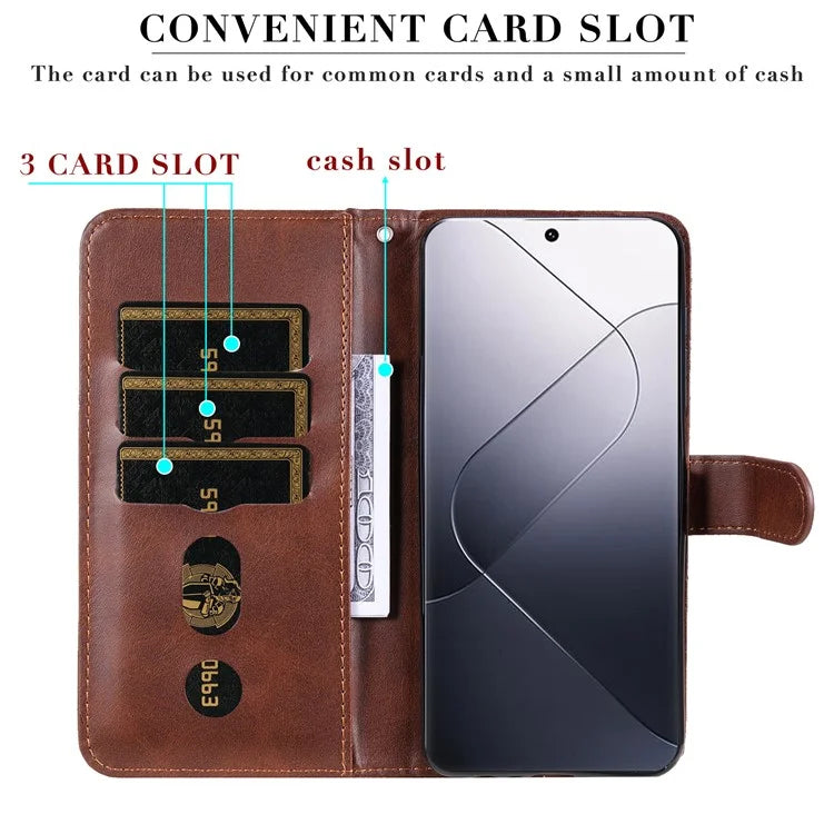 Calf Texture Leather Flip Cover for Xiaomi 14 Pro Case Zipper Pocket Anti-Drop Wallet Phone Case