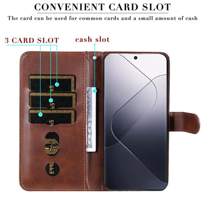 Calf Texture Leather Flip Cover for Xiaomi 14 Pro Case Zipper Pocket Anti-Drop Wallet Phone Case