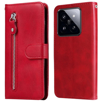 Calf Texture Leather Flip Cover for Xiaomi 14 Pro Case Zipper Pocket Anti-Drop Wallet Phone Case