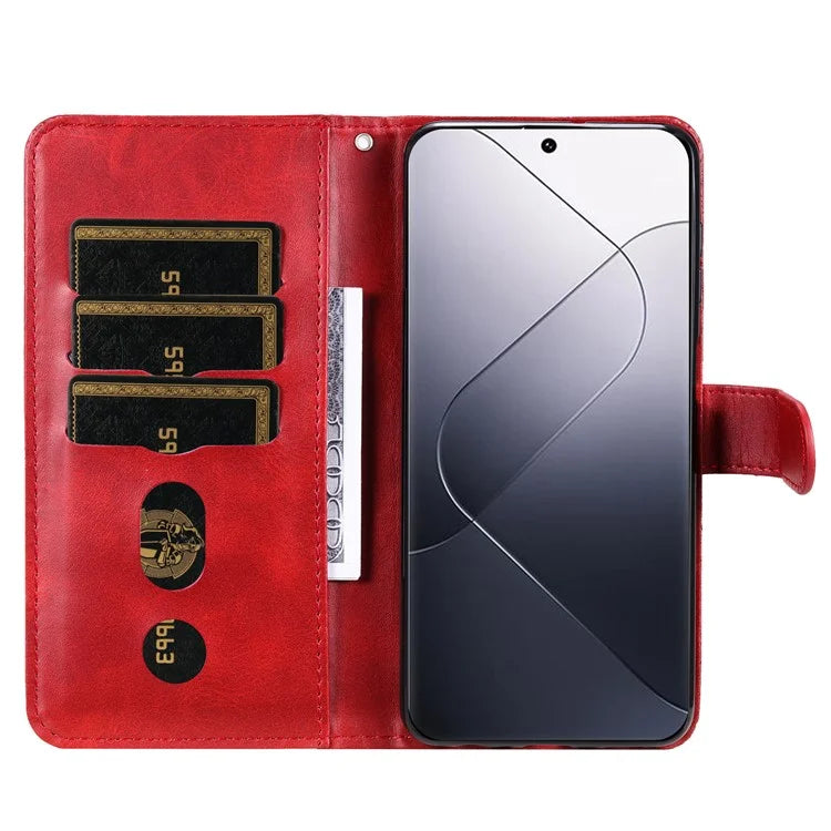 Calf Texture Leather Flip Cover for Xiaomi 14 Pro Case Zipper Pocket Anti-Drop Wallet Phone Case
