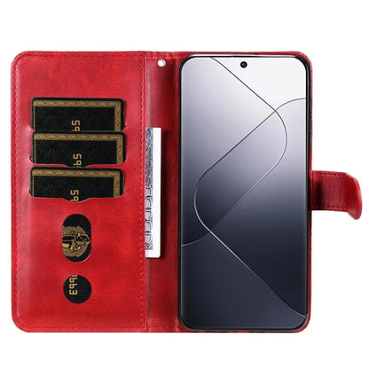 Calf Texture Leather Flip Cover for Xiaomi 14 Pro Case Zipper Pocket Anti-Drop Wallet Phone Case