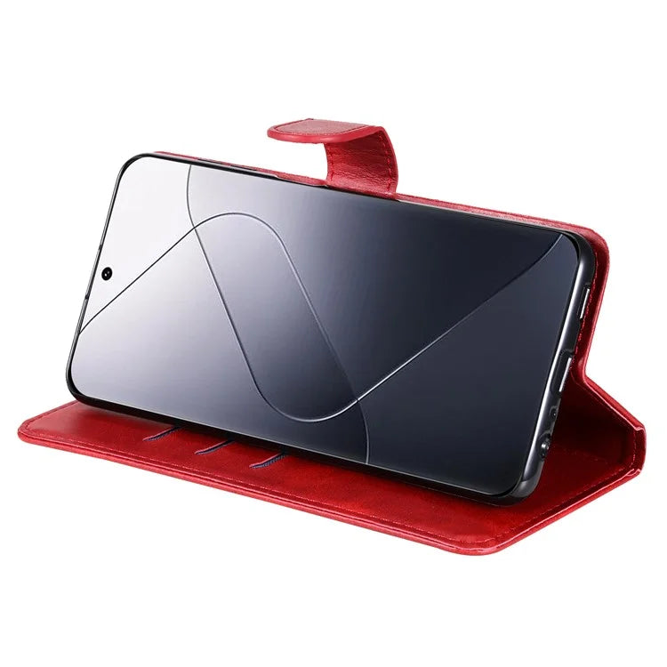 Calf Texture Leather Flip Cover for Xiaomi 14 Pro Case Zipper Pocket Anti-Drop Wallet Phone Case