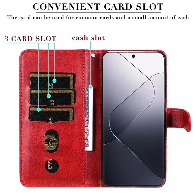 Calf Texture Leather Flip Cover for Xiaomi 14 Pro Case Zipper Pocket Anti-Drop Wallet Phone Case