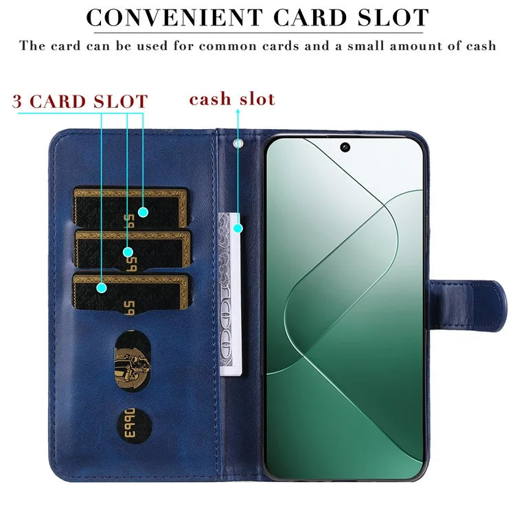 For Xiaomi 14 Wallet Phone Case Calf Texture Shockproof Leather Flip Cover with Zipper Pocket