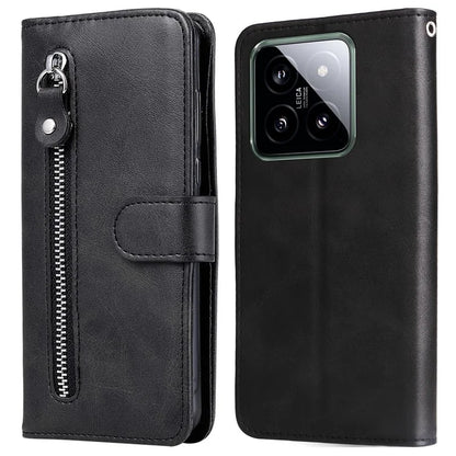 For Xiaomi 14 Wallet Phone Case Calf Texture Shockproof Leather Flip Cover with Zipper Pocket