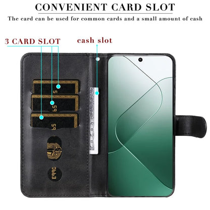 For Xiaomi 14 Wallet Phone Case Calf Texture Shockproof Leather Flip Cover with Zipper Pocket