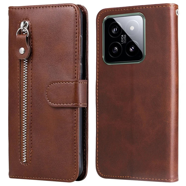 For Xiaomi 14 Wallet Phone Case Calf Texture Shockproof Leather Flip Cover with Zipper Pocket