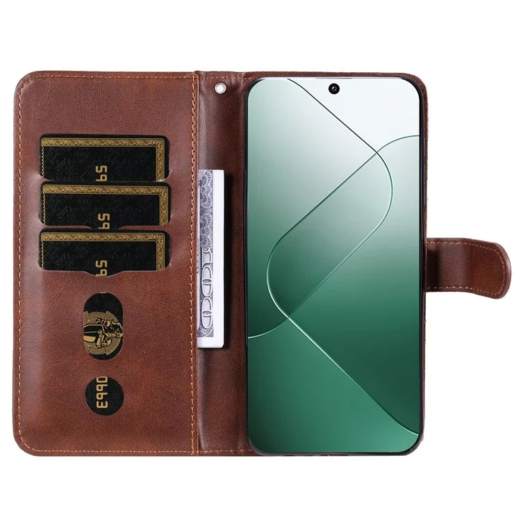 For Xiaomi 14 Wallet Phone Case Calf Texture Shockproof Leather Flip Cover with Zipper Pocket