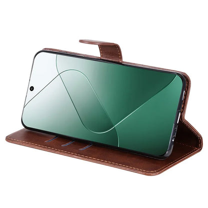For Xiaomi 14 Wallet Phone Case Calf Texture Shockproof Leather Flip Cover with Zipper Pocket