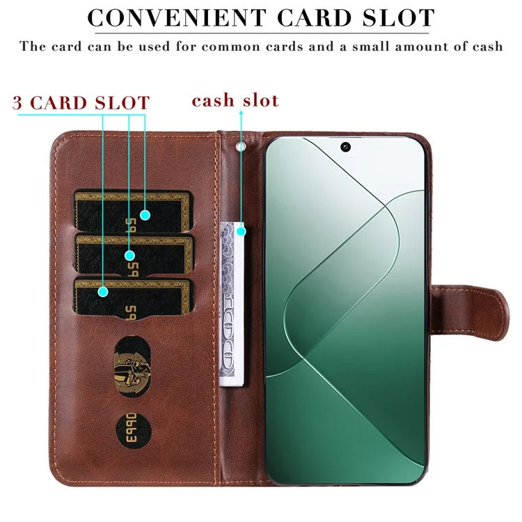 For Xiaomi 14 Wallet Phone Case Calf Texture Shockproof Leather Flip Cover with Zipper Pocket
