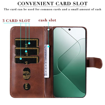 For Xiaomi 14 Wallet Phone Case Calf Texture Shockproof Leather Flip Cover with Zipper Pocket