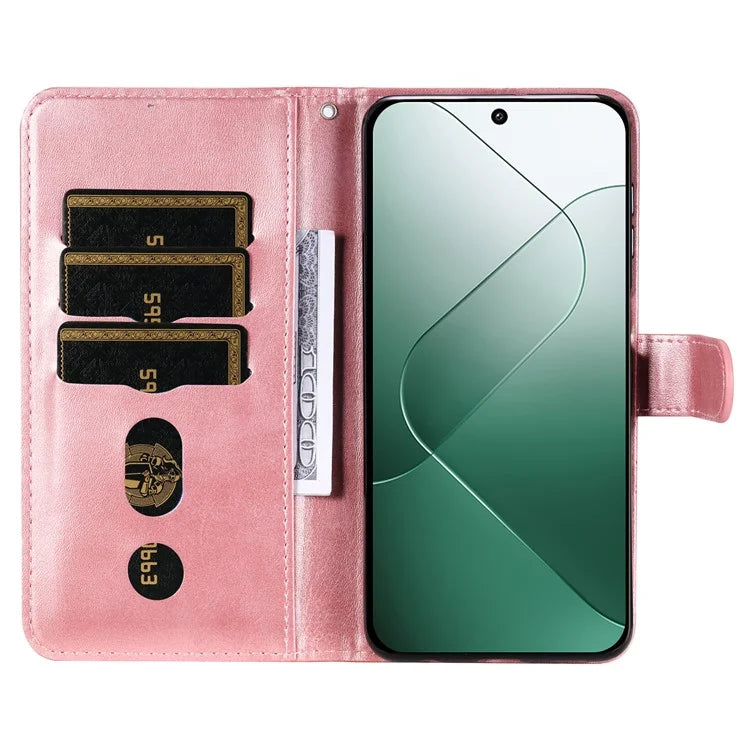 For Xiaomi 14 Wallet Phone Case Calf Texture Shockproof Leather Flip Cover with Zipper Pocket