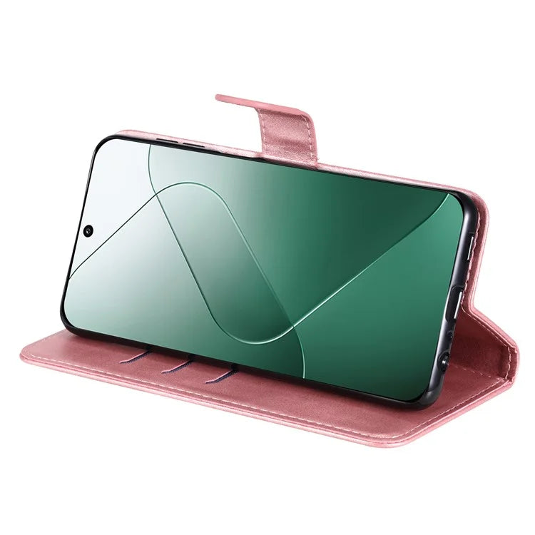 For Xiaomi 14 Wallet Phone Case Calf Texture Shockproof Leather Flip Cover with Zipper Pocket