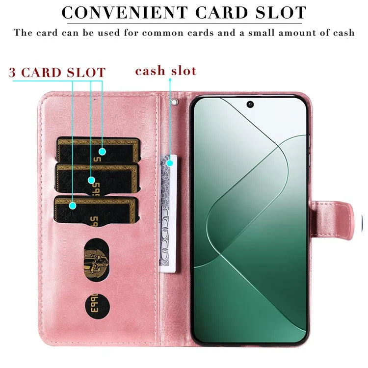 For Xiaomi 14 Wallet Phone Case Calf Texture Shockproof Leather Flip Cover with Zipper Pocket