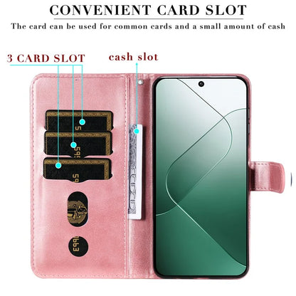 For Xiaomi 14 Wallet Phone Case Calf Texture Shockproof Leather Flip Cover with Zipper Pocket