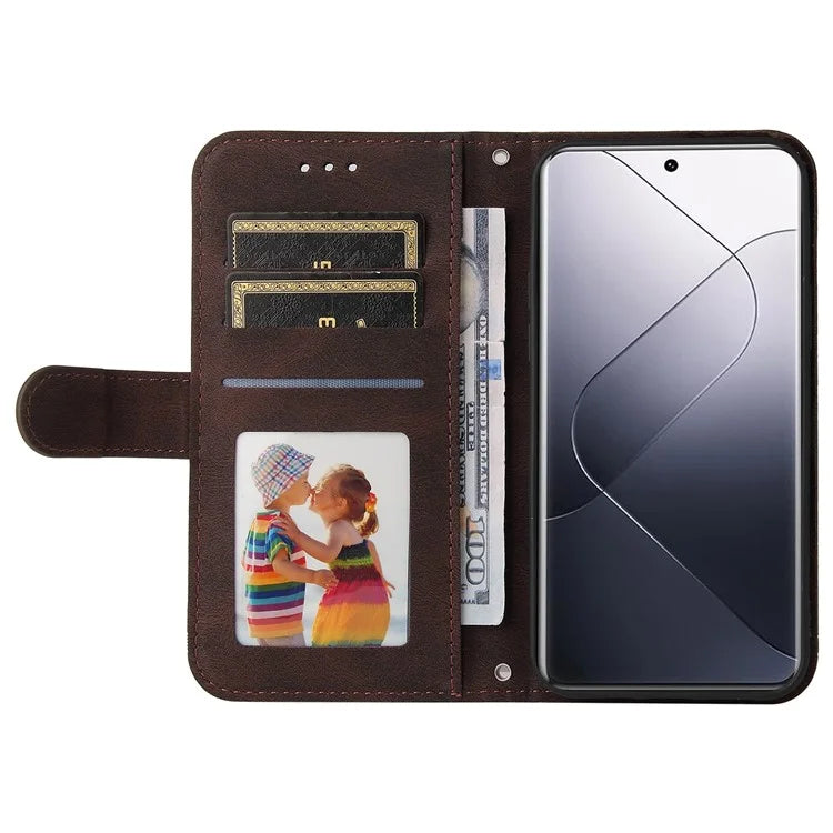 For Xiaomi 14 Pro Case Imprinted Skin-touch Phone Cover PU Leather Stand Wallet