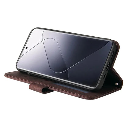 For Xiaomi 14 Pro Case Imprinted Skin-touch Phone Cover PU Leather Stand Wallet