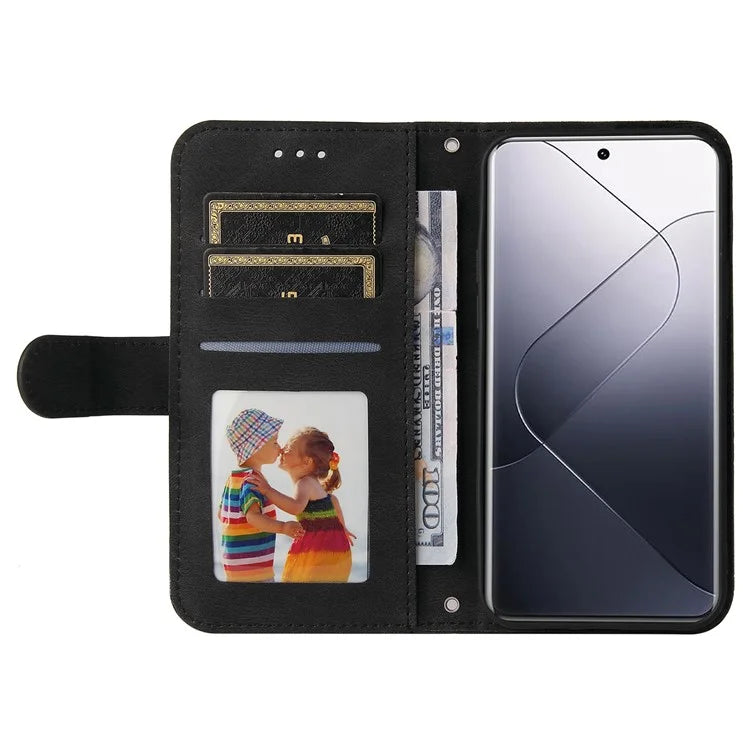For Xiaomi 14 Pro Case Imprinted Skin-touch Phone Cover PU Leather Stand Wallet