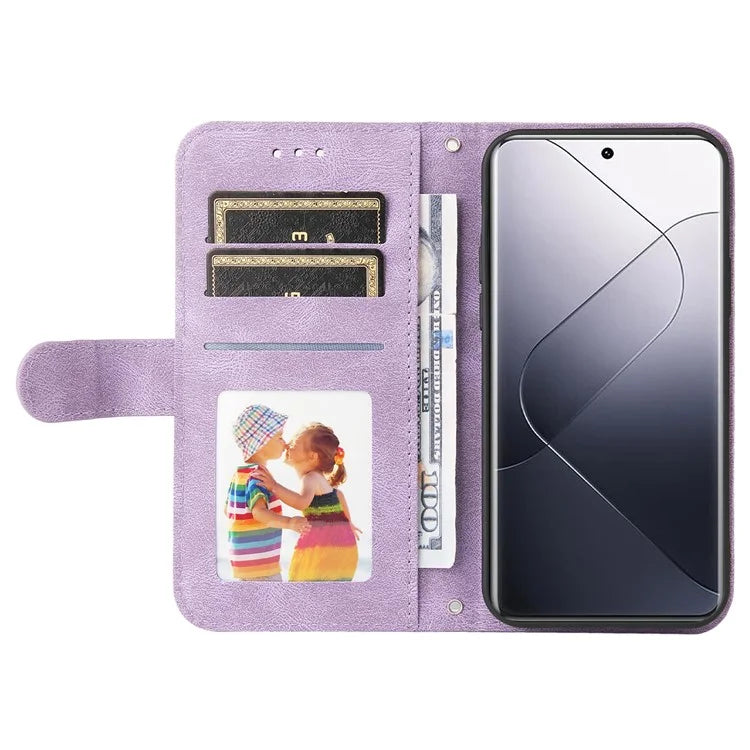 For Xiaomi 14 Pro Case Imprinted Skin-touch Phone Cover PU Leather Stand Wallet
