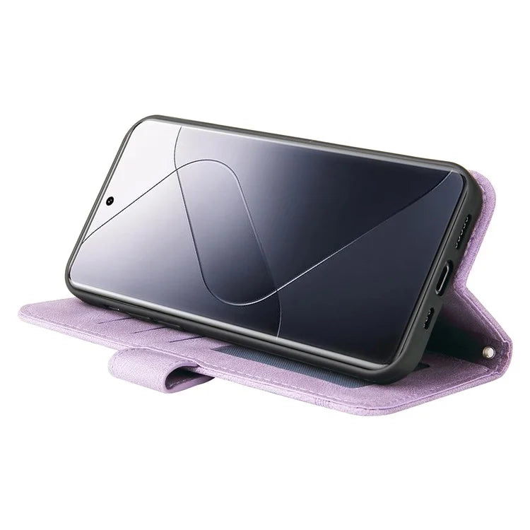 For Xiaomi 14 Pro Case Imprinted Skin-touch Phone Cover PU Leather Stand Wallet