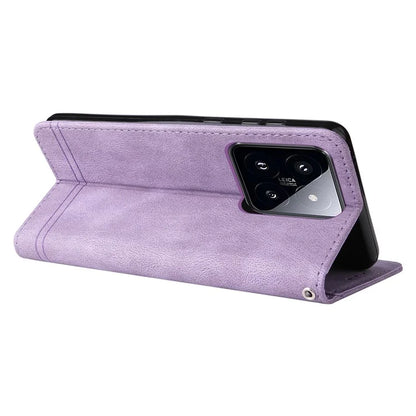 For Xiaomi 14 Pro Case Imprinted Skin-touch Phone Cover PU Leather Stand Wallet