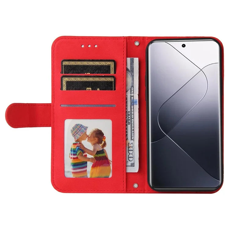 For Xiaomi 14 Pro Case Imprinted Skin-touch Phone Cover PU Leather Stand Wallet
