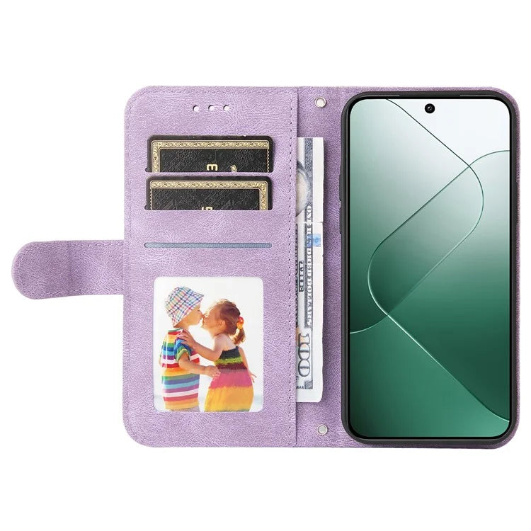 For Xiaomi 14 Phone Shell Imprinted Skin-touch PU Leather Stand Wallet Mobile Case