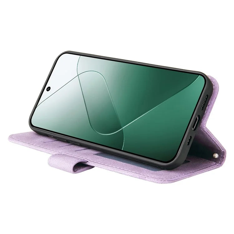 For Xiaomi 14 Phone Shell Imprinted Skin-touch PU Leather Stand Wallet Mobile Case