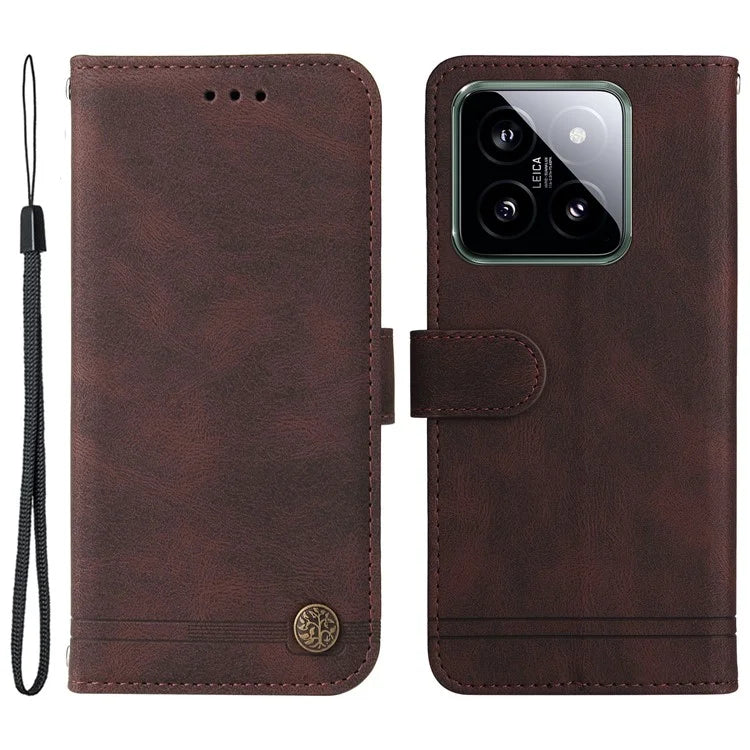 For Xiaomi 14 Phone Shell Imprinted Skin-touch PU Leather Stand Wallet Mobile Case