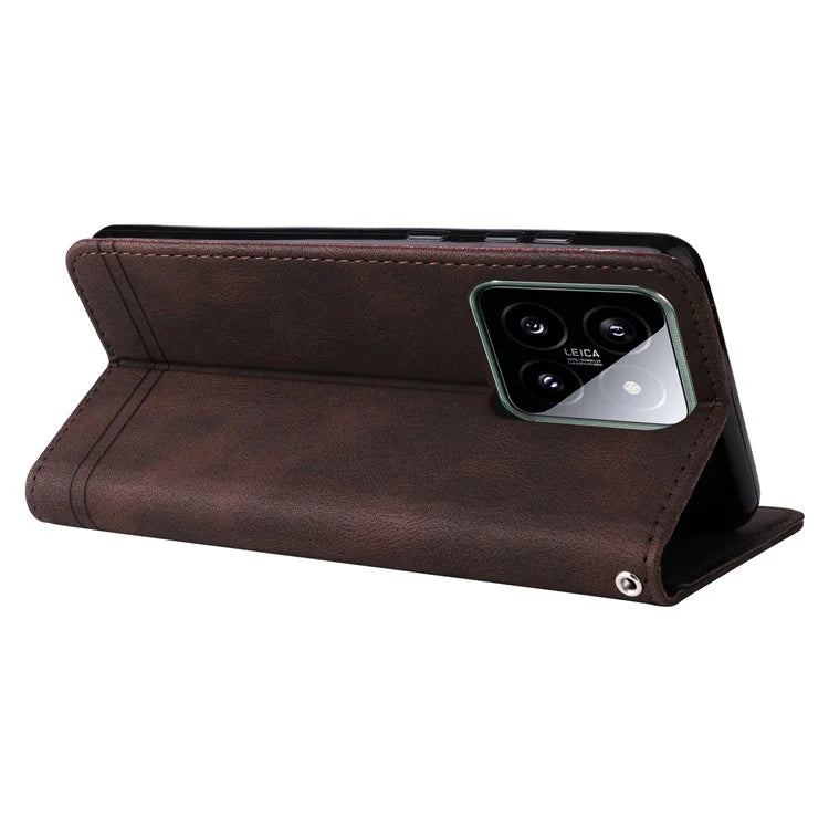 For Xiaomi 14 Phone Shell Imprinted Skin-touch PU Leather Stand Wallet Mobile Case