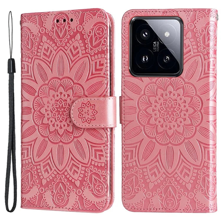 For Xiaomi 14 Pro Case PU Leather Stand Wallet Sunflower Pattern Phone Cover