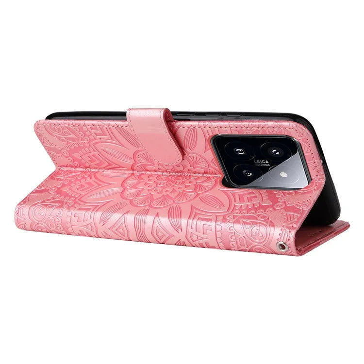 For Xiaomi 14 Pro Case PU Leather Stand Wallet Sunflower Pattern Phone Cover