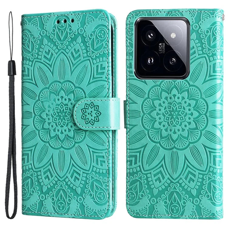 For Xiaomi 14 Pro Case PU Leather Stand Wallet Sunflower Pattern Phone Cover