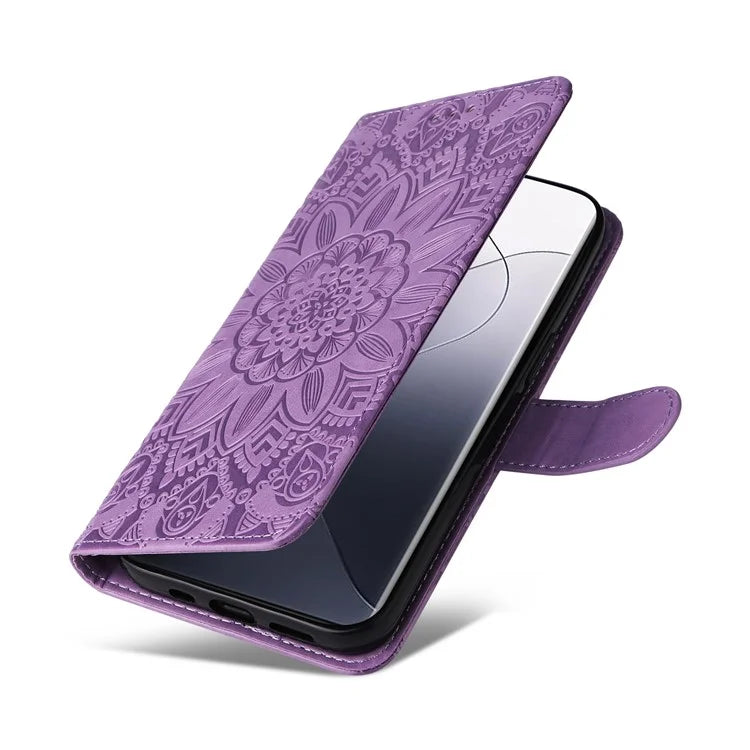 For Xiaomi 14 Pro Case PU Leather Stand Wallet Sunflower Pattern Phone Cover