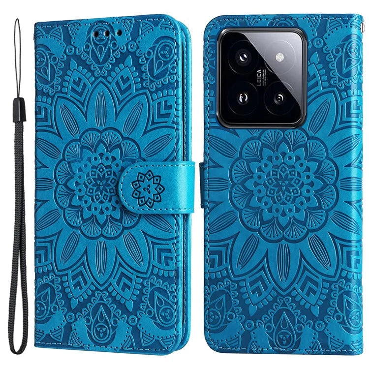 For Xiaomi 14 Pro Case PU Leather Stand Wallet Sunflower Pattern Phone Cover