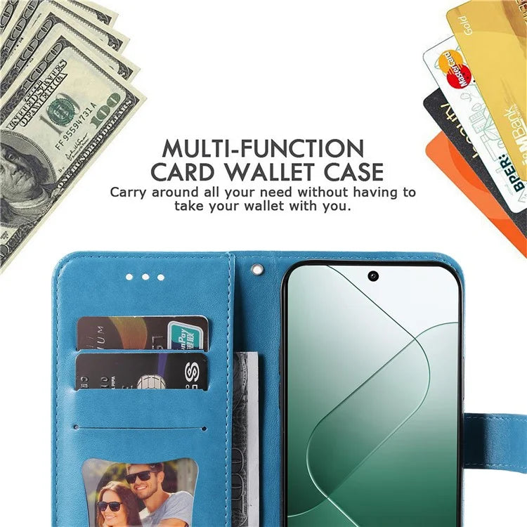 For Xiaomi 14 Case Anti-Fall Wallet Phone Case PU Leather Folio Flip Cover