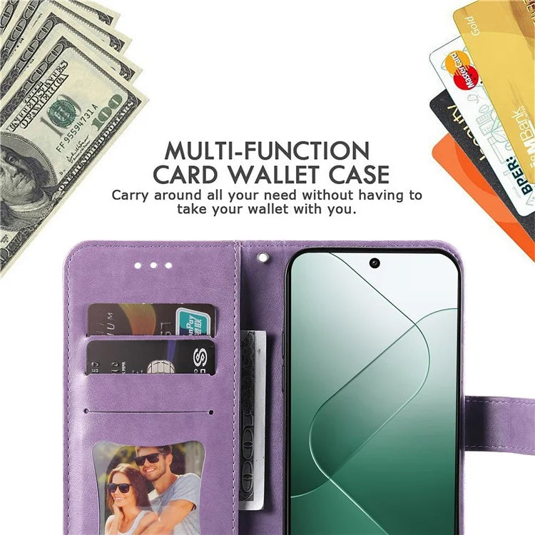 For Xiaomi 14 Case Anti-Fall Wallet Phone Case PU Leather Folio Flip Cover