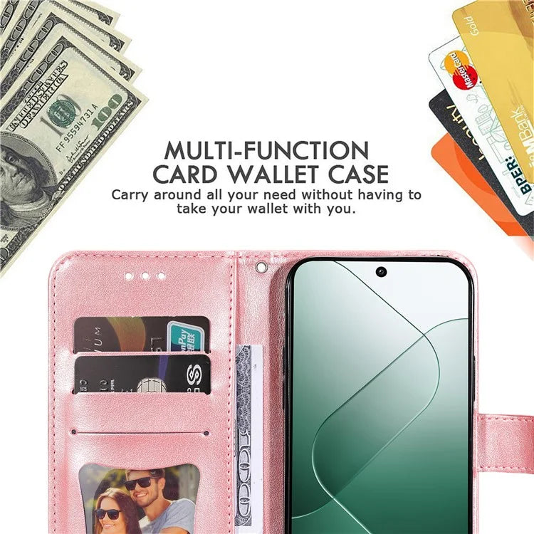 For Xiaomi 14 Case Anti-Fall Wallet Phone Case PU Leather Folio Flip Cover
