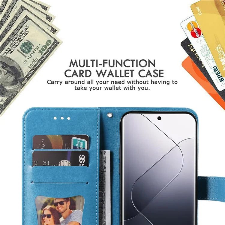 For Xiaomi 14 Pro Case Protective Wallet Phone Case Imprinted PU Leather Flip Cover