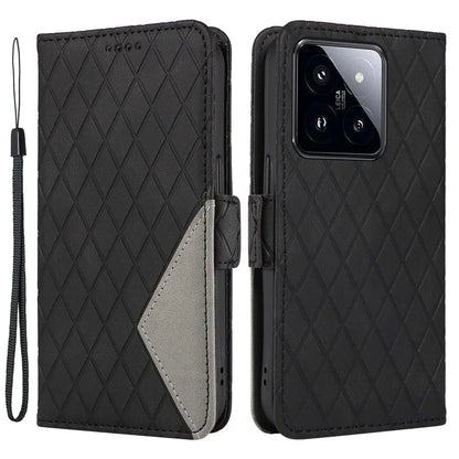 For Xiaomi 14 Pro Case Rhombus Imprinted Leather Flip Phone Protective Cover