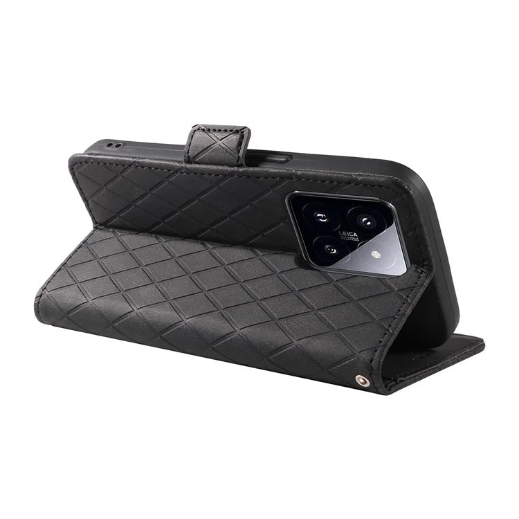 For Xiaomi 14 Pro Case Rhombus Imprinted Leather Flip Phone Protective Cover