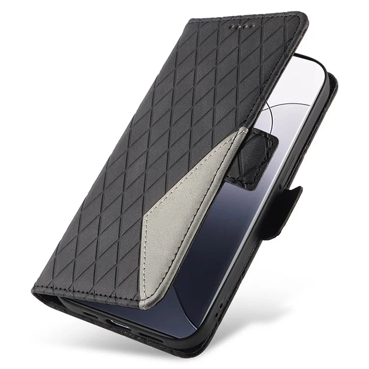 For Xiaomi 14 Pro Case Rhombus Imprinted Leather Flip Phone Protective Cover