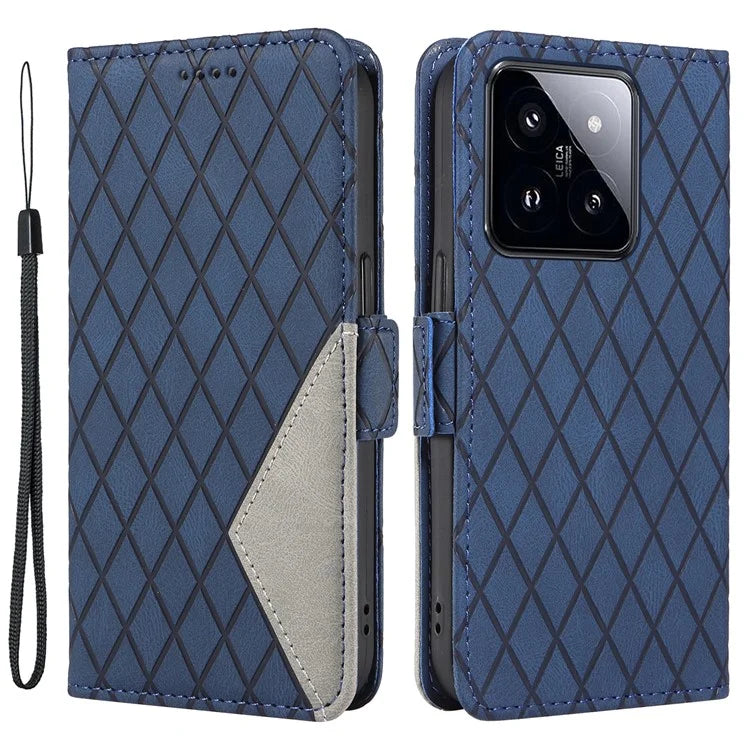 For Xiaomi 14 Pro Case Rhombus Imprinted Leather Flip Phone Protective Cover